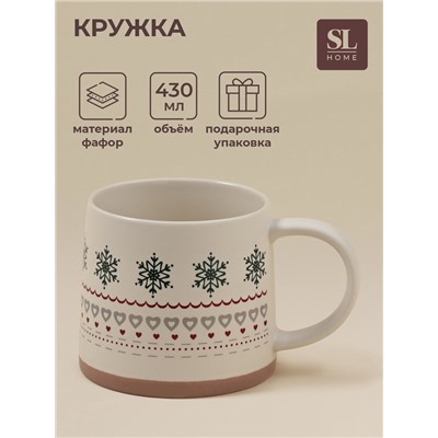 Кружка SL Home «Новый год.Снежинки», 430 мл, фарфор, бежевая