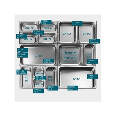 Крышка к гастроёмкости GN 1/4 Hanna Knövell, 26.5×16.5 см толщина 0.6 мм, нержавеющая сталь