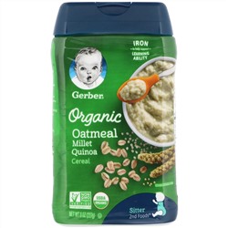 Gerber, Органическая овсяная каша с пшеном и киноа, для сидящих малышей, 227 г (8 унций)