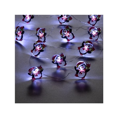 Гирлянда «Нить» 2 м роса с насадками «Пингвин», IP20, серебристая нить, 20 LED, 2 режима, батарейки ААх2 (нет в комплекте), свечение белое