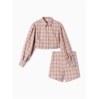 Костюм женский (блузка, шорты) MINAKU: Casual Collection, розовая клетка, размер 42