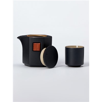 Набор для чайной церемонии ДЖЕКИЧАЙ «Асахи», 4 предмета, на 2 персоны, чашка 50 мл, чайник 180 мл, керамика, чёрный