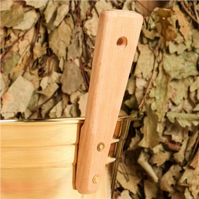 Ушат для бани и сауны, 2.2 л, латунь, деревянная ручка, 20 см