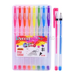 Набор ручек гелевых "Cosmo Fluo" 8 флуоресцентных неоновых цветов, d=0,8 мм, прозрачный корпус с металлическим наконечником, сменный стержень, в пластиковой коробке с подвесом