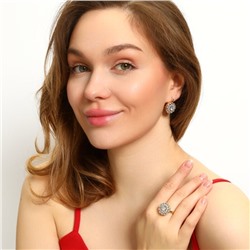 Комплект ювелирной бижутерии Итальянское золото (покрытие желтое 14к) серьги и кольцо 19 р, вставка: фианиты, цвет: прозрачный, арт.213.405-19