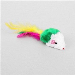 Игрушка для кошек «Малая мышь» с перьями, 5 см, микс цветов
