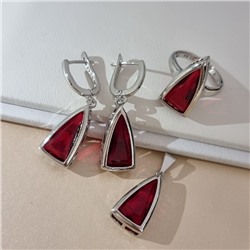 Комплект ювелирной бижутерии коллекция "Дубай" серьги, кулон и кольцо 18 р, покрытие посеребрение, вставка: стекло, цвет: красный, арт.313.443-18