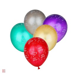 Шары воздушные с рисунком 5 ст."С Днем Рождения" 12",5 шт, металлик, 5 цветов