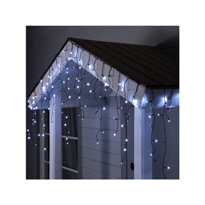 Гирлянда «Бахрома» 3×0.6 м, IP44, УМС, тёмная нить, 100 LED, свечение белое, мерцание, 24 В