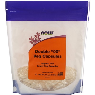 Now Foods, Double "00" Veg Capsules, Approx. 750 Empty Veg Capsules