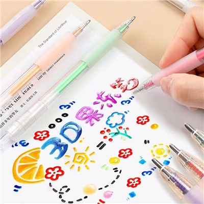 Ручки желейные 3D Jelly Pen (набор 6 шт.) для творчества, с автоматическим механизмом, гелевая паста, прозрачный корпус