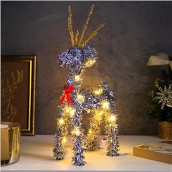 Светодиодная фигура из мишуры «Олень серебристый» 34×16 см, 20 LED, батарейки AG10×3 (в комплекте), свечение тёплое белое