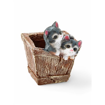 Декоративное кашпо для цветов «Ящик с котятами», 1.3 л, 16×18×20 см, полистоун