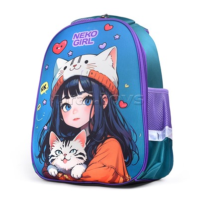 Рюкзак "Optima. NekoGirl" школьный жесткий 37x28x18 см (17 л) вес 700 г, 1 отделение