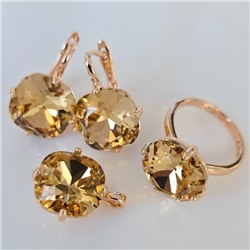 Комплект ювелирной бижутерии коллекция "Дубай" серьги, кулон и кольцо 20 р, покрытие позолота, вставка: искусственный кристалл под Сваровски, цвет: шампань, арт.314.821-20