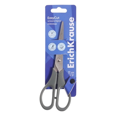 Ножницы ErichKrause EasyCut, 17 см, лезвия из нержавеющей стали, двойная заточка, ударопрочный пластик, МИКС