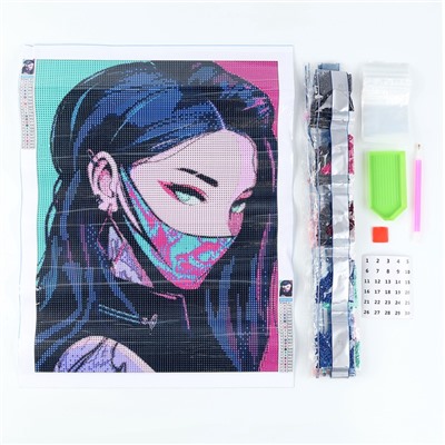 Алмазная мозаика с полным заполнением на холсте «Девушка неон», 30×40 см