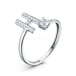 Кольцо из серебра с фианитами родированное - буква "Н" 925 пробы К-4580-Р