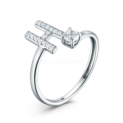 Кольцо из серебра с фианитами родированное - буква "Н" 925 пробы К-4580-Р