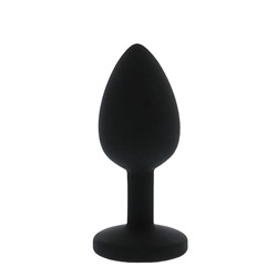 Черная гладкая анальная пробка с розовым кристаллом Silicone Diamond Plug - 7 см.