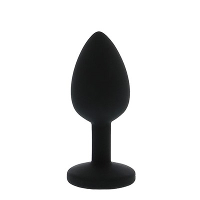 Черная гладкая анальная пробка с розовым кристаллом Silicone Diamond Plug - 7 см.
