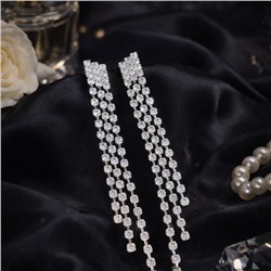 Серьги бижутерия висячие вечерние с камнями, цвет: серебристый и прозрачный, арт.012.069