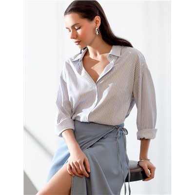 Блузка свободного силуэта в тонкую полоску из хлопка