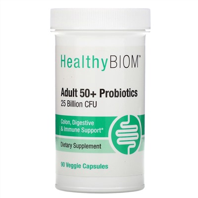 HealthyBiom, Пробиотики для людей старше 50 лет, 25 млрд КОЕ, 90 растительных капсул