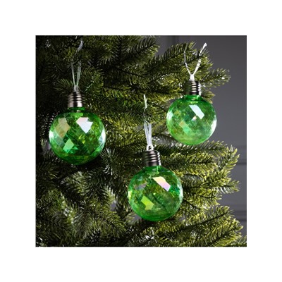 Набор ёлочных шаров «Акценты зелёного», 3 шт., d=7 см, 3 LED, от батареек AG13×9, свечение тёплое белое
