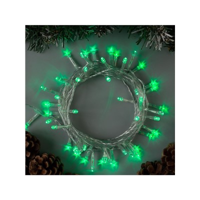 Гирлянда «Нить» 5 м, IP20, прозрачная нить, 50 LED, 8 режимов, 220 В, свечение зелёное