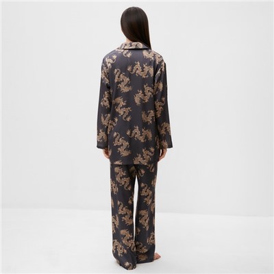 Пижама женская (рубашка, брюки) KAFTAN «Дракон», размер 40-42, графитовая