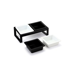 Миски с подставкой КВАРТЕТ пластиковые двойные (+ 2 миски в подарок), 2×0.38 л