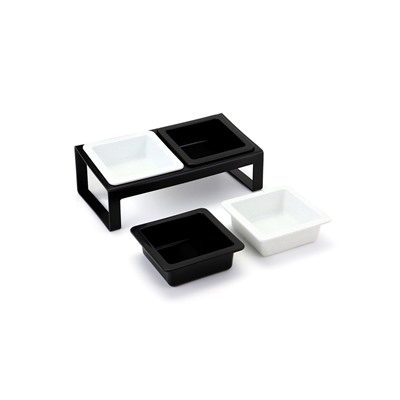 Миски с подставкой КВАРТЕТ пластиковые двойные (+ 2 миски в подарок), 2×0.38 л