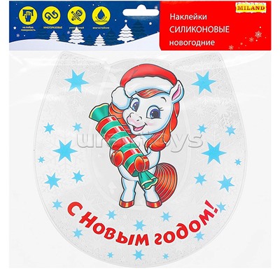 Силиконовая новогодняя наклейка "Лошадка и карамелька" 25*25 см