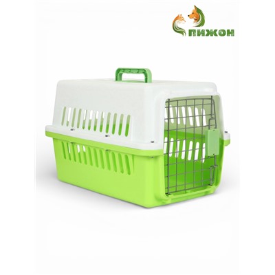 Переноска для животных, 49×31×31 см, с металлической дверью, пластик, белая, зелёная