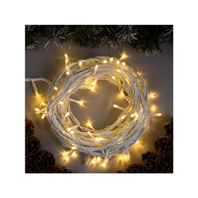 Гирлянда «Нить» 10 м, IP44, УМС, белая нить, 100 LED, свечение тёплое белое, 220 В