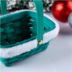 Корзина плетёная для хранения «Новогодняя», 15×12×7.5 см, ручка h=17.5 см, зелёная