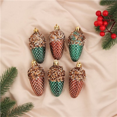 Ёлочные игрушки 6 шт. «Шишка Феерия» 8×3.5 см, зелёно-золотой