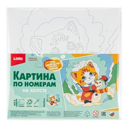Картина по номерам на холсте 20х20 "Кот и снеговик"