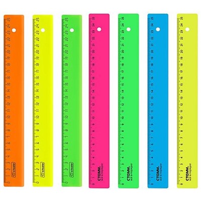 Линейка пластиковая 25 см неоновые цвета, ассорти ЛН21 Стамм