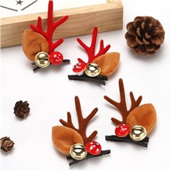 Новогодние заколки "Ушки Оленя с рожками", Набор 2 штуки. КОЛОКОЛЬЧИК и МУХОМОР
