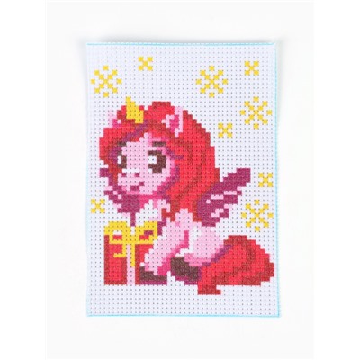 Вышивка крестиком для детей «Единорожка с подарком», набор для творчества, 14×10 см