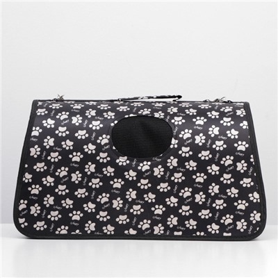 Сумка - переноска «Лапки Happy», размер L, 53×21×29 см, каркасная, чёрная