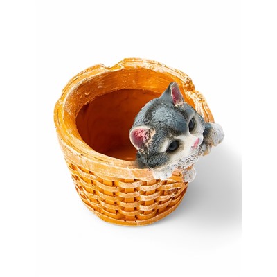 Декоративное кашпо для цветов «Котёнок в круглой корзине», 18×16.5×20.5 см, полистоун