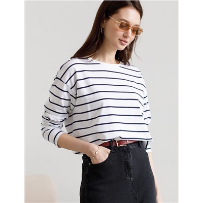 Лонгслив в полоску из премиального хлопка с эластаном