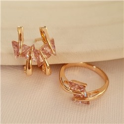 Комплект ювелирной бижутерии коллекция "Дубай" серьги и кольцо 20 р, покрытие позолота, вставка: фианиты, цвет: розовый, арт.314.997-20