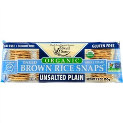 Edward & Sons, Organic, Baked Whole Grain Brown Rice Snaps, Unsalted Plain, 3.5 oz (100 g)