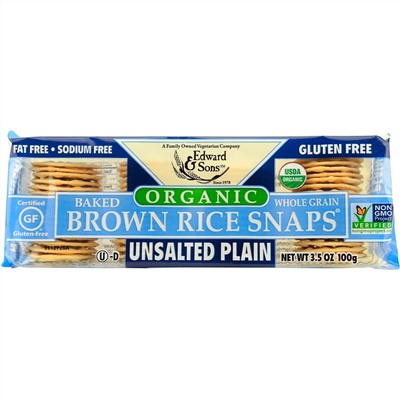 Edward & Sons, Organic, Baked Whole Grain Brown Rice Snaps, Unsalted Plain, 3.5 oz (100 g)
