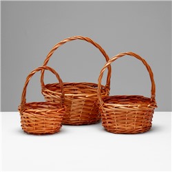 Корзина плетёная для хранения «Улей», ива, с ручкой, цвет медовый, набор 3 шт.