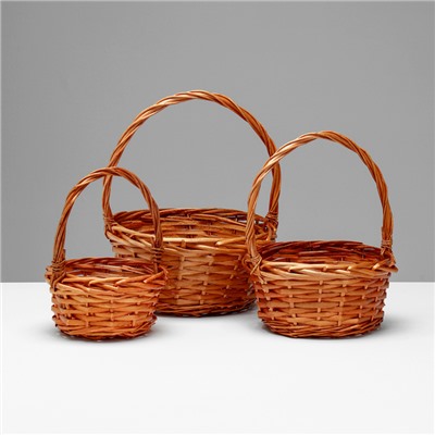 Корзина плетёная для хранения «Улей», ива, с ручкой, цвет медовый, набор 3 шт.